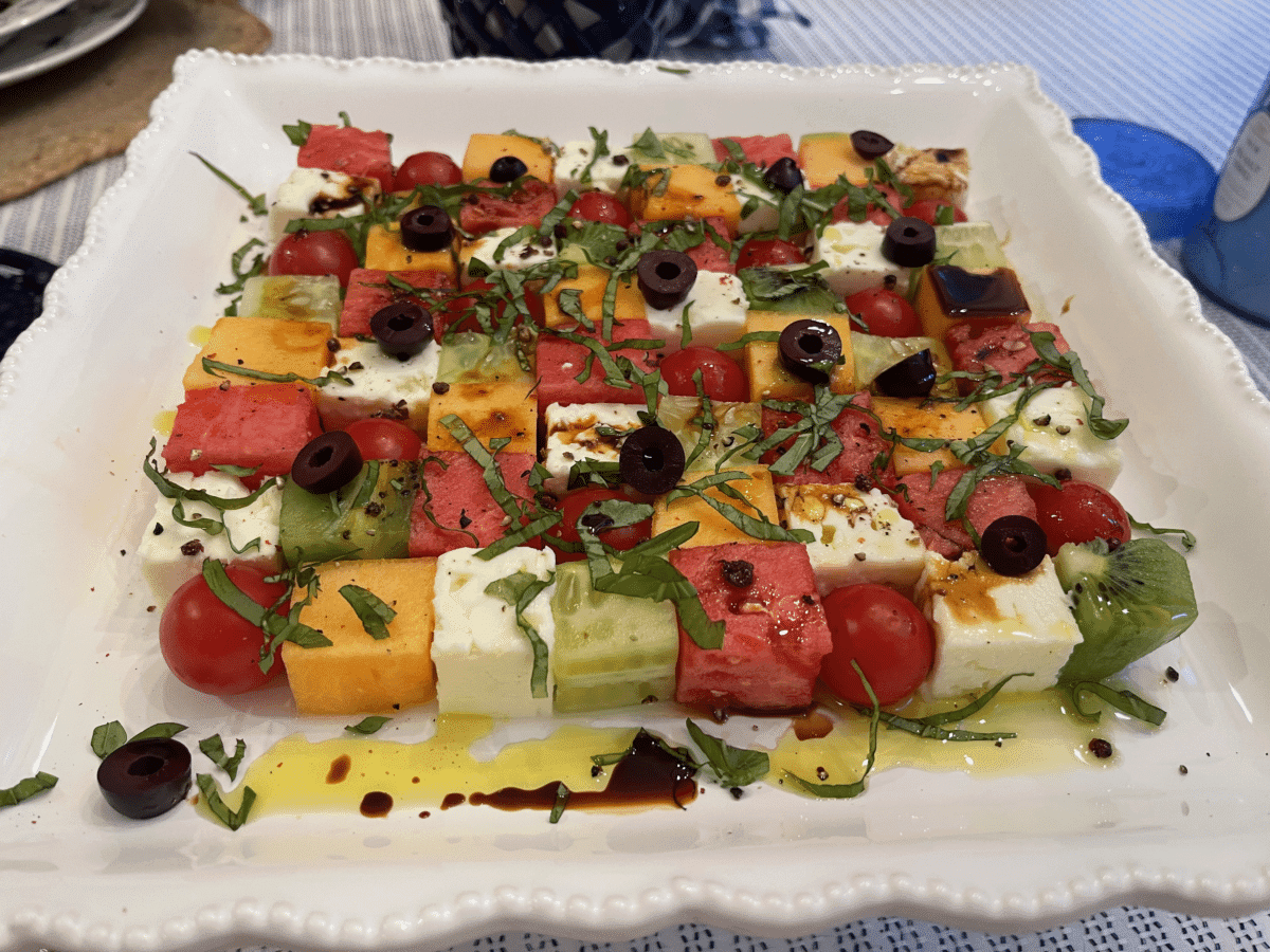 Summer Cubed Fruit and Feta Mosaic Salad